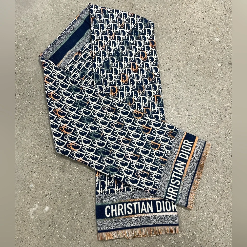 Christian Dior Navy and White Monogram Scarf